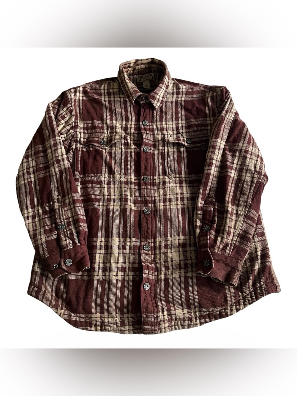 Duluth Trading Co Flannel Mens Large Flapjack Fleece Lined Shacket Workwear